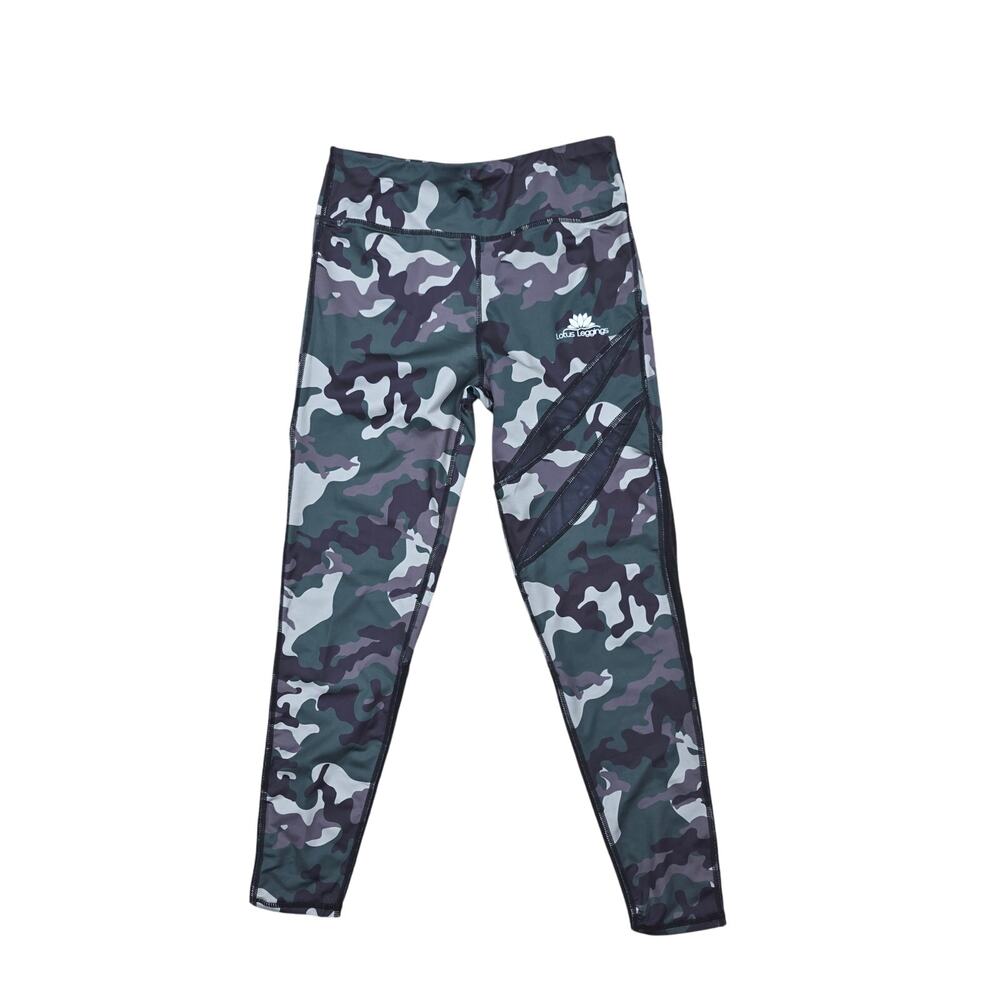 Lotus Green Multicolor Leggings Camo L Womens Skinny Leg Mesh‎ Athletic Wear